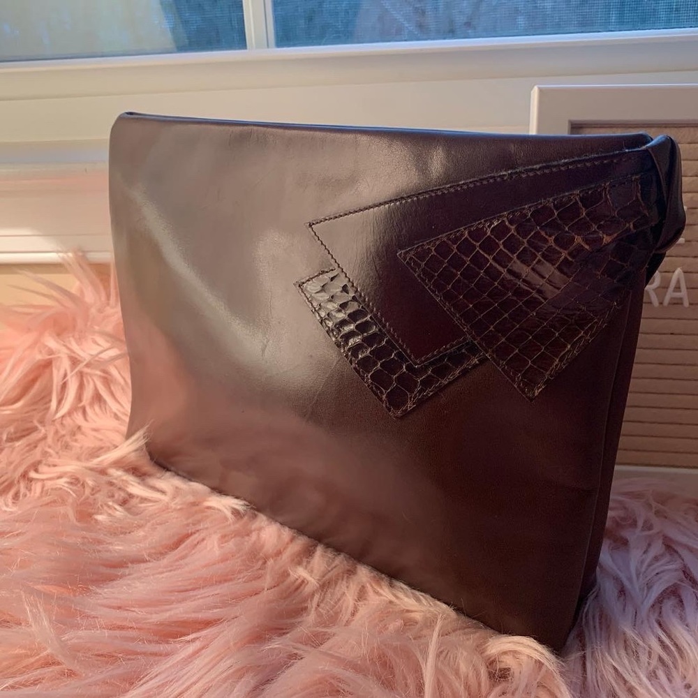 Authentic Salvatore FERRAGAMO brown two way vintage clutch bag